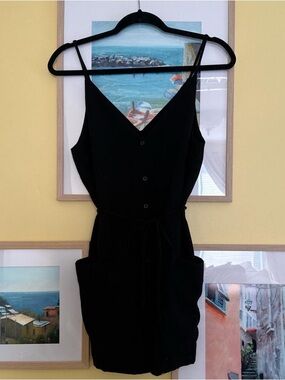 Topshop Black V-Neck Romper with Tie Waist